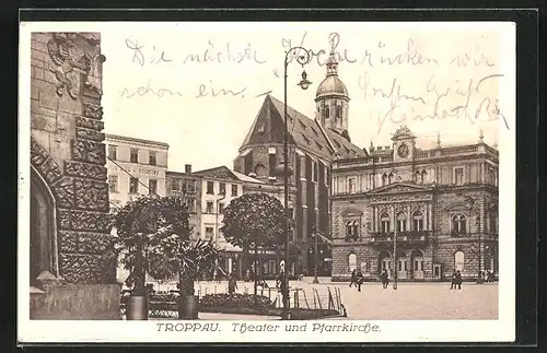 AK Troppau, Theater und Pfarrkirche