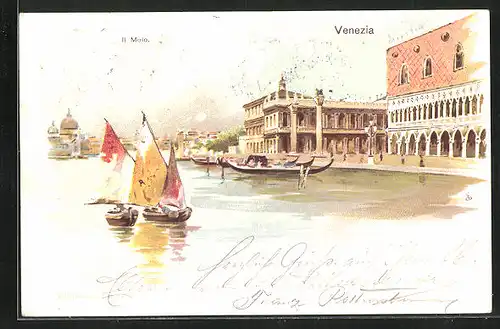 Lithographie Venezia, Blick auf die Stadt vom Wasser aus