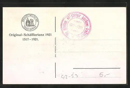 AK München, Original-Schäfflertanz 1921, 1517-1921