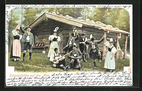AK Paare in Tracht beim Schuhplattler auf der Alm