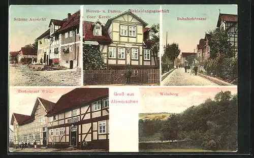 AK Altmorschen, Restaurant Wicke, Bekleidungsgeschäft Conrad Kerste, Bahnhofstrasse