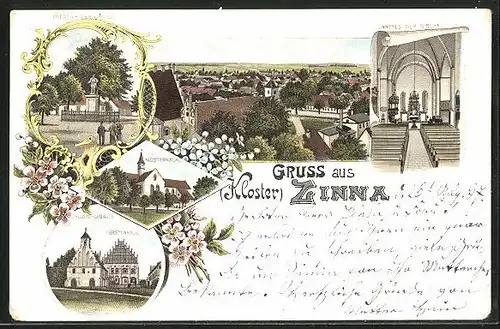 Lithographie Zinna, Kloster, Klosterkirche, Innenansicht, Friedrich der Grosse