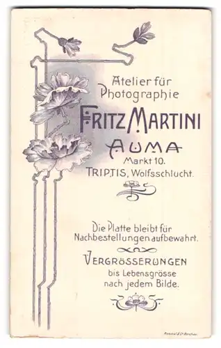 Fotografie Fritz Martini, Auma, Markt 10, Florale Darstellung von Blumen, Jugendstil