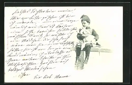 AK München, Bub mit kranken Welpen, Private Stadtpost Courier