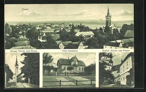 AK Zauchtel, Hotel Villa Santarius, Kathol. Kirche und Pfarre, Evang. Kirche