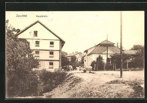 AK Zauchtel, Hauptstrasse mit Wohnhäusern