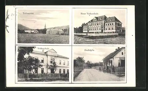 AK Senftleben, Neue Volksschule, Strassenpartie, Panorama