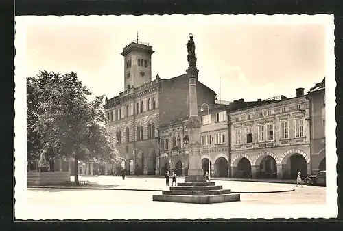 AK Frankstadt u. d. Radh., Strassenpartie mit Drogerie und Denkmal