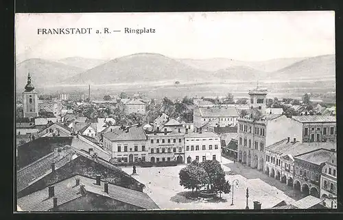 AK Frankstadt a. R., Ringplatz mit Brunnen