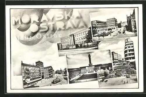 AK Mähr. Ostrau, Strassenpartie mit Geschäften, Ortspartie, Gebäudeansicht