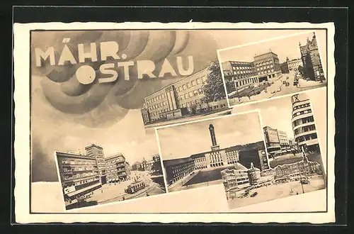 AK Mor. Ostrava, Strassenpartien und Geschäfte, Gebäudeansicht