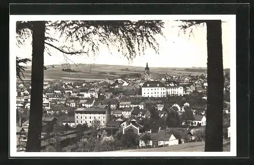 AK Wagstadt, Ortsansicht von einer Anhöhe aus