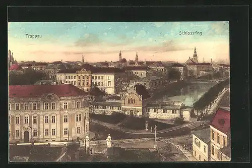 AK Troppau /Opava, Blick auf die Dächer des Schlossrings