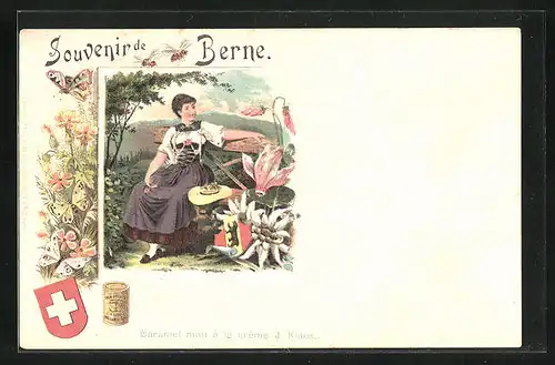 Lithographie Caramel mou à la creme J. Klaus, Bernerin in Tracht