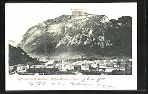 AK Mellau, Teilansicht mit Kirche und Canisfluh