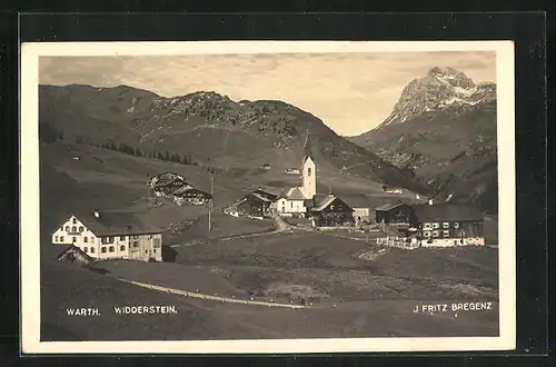 AK Warth, Ortspartie mit Kirche und Widderstein