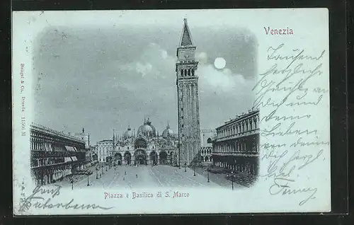 Mondschein-AK Venezia, Piazza e Basilica di S.Marco
