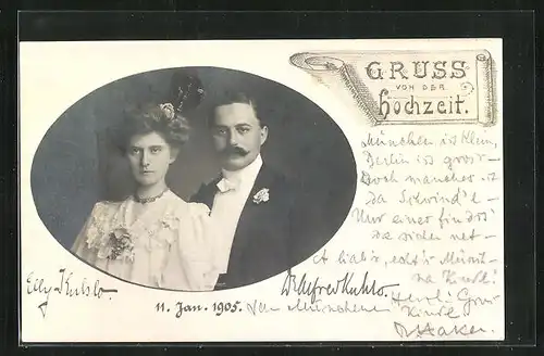 AK Junges Paar in hübscher Hochzeitskleidung