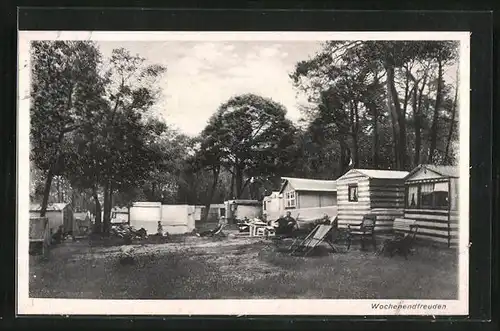 AK Wochenendfreuden, Familie auf dem Campingplatz