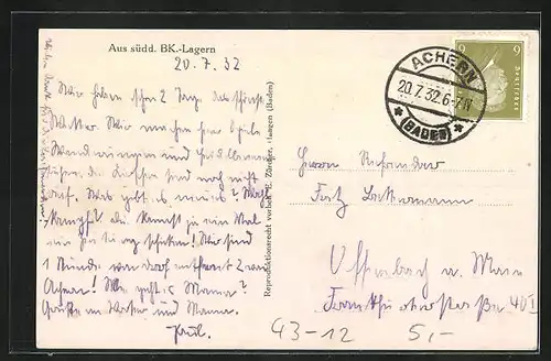 AK Aus südd. BK.-Lagern, Junger Mann beim Baden an einer Strömung