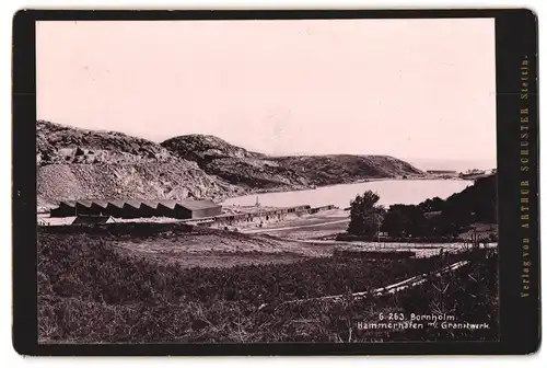 Fotografie Arthur Schuster, Stettin, Ansicht Bornholm, Blick auf den Hammerhafen mit Granitwerk