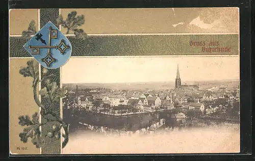 AK Buxtehude, Teilansicht mit Kirche, Wappen