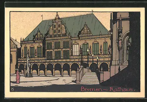 Steindruck-AK Bremen, Rathaus