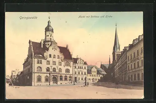 AK Geringswalde, Markt mit Rathaus und Kirche