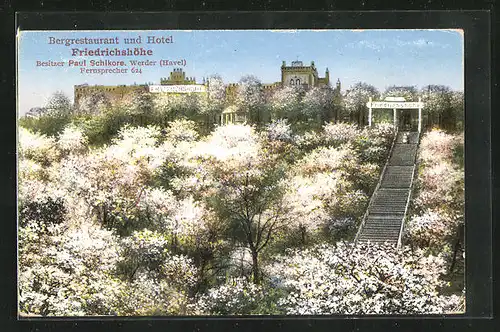 AK Werder /Havel, Bergrestaurant u. Hotel Friedrichshöhe im Frühling