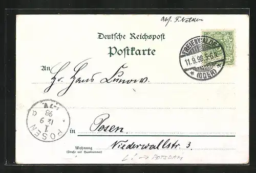 Lithographie Potsdam, Uferpartie mit Ruderbooten am Stadtschloss