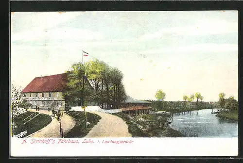 AK Lühe, Gasthof A. Steinhoffs Fähraus, Landungsbrücke