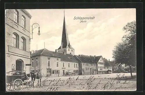 AK Schöppenstedt, Pferdekutsche und Strassenpartie am Markt