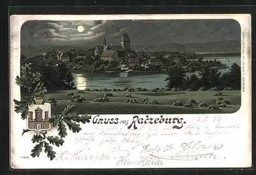 Lithographie Ratzeburg, Ortsansicht aus der Ferne