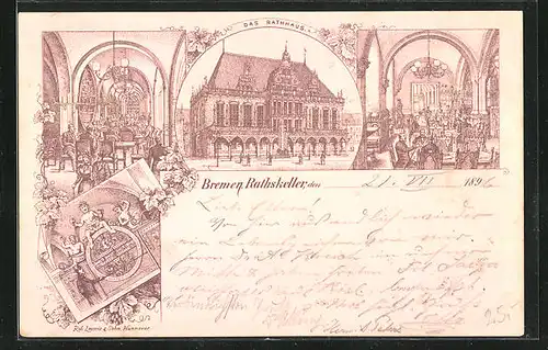 Lithographie Bremen, Verschiedene Ansichten des Rathauses