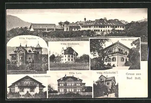 AK Bad Boll, Villa Vopelius, -Brodersen, -Jäckh., -Lutz, -Friedheim und Schweizerhaus