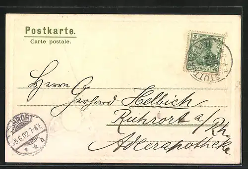 Passepartout-Lithographie Stuttgart, Blick auf das alte Schloss, Wappen