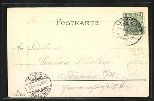 Passepartout-Lithographie Volmarstein, Burgruine mit Kriegerdenkmal