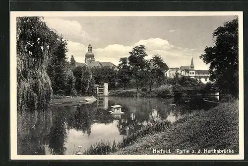 AK Herford, Blick auf Kirche und Herthabrücke