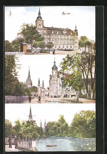AK Oldenburg, Strassenpartie, Grossherzogl. Schloss und Schlossgarten