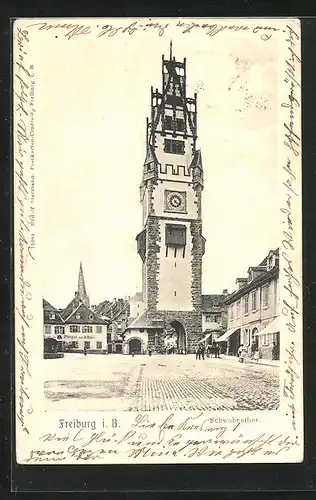 AK Freiburg i. B, Strassenpartie am Schwabenthor