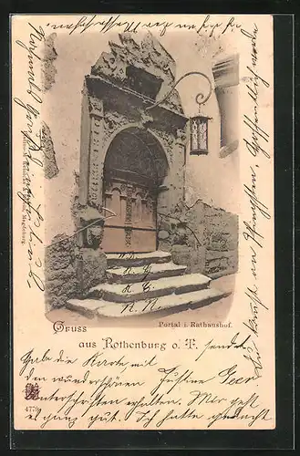 AK Rothenburg ob der Tauber, Portal im Rathaushof