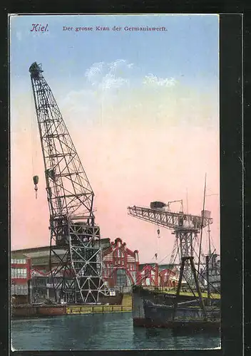 AK Kiel, Hafenpartie mit dem grossen Kran der Germaniawerft