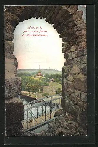 AK Halle a. S., Blick aus dem Fenster der Burg Giebichenstein