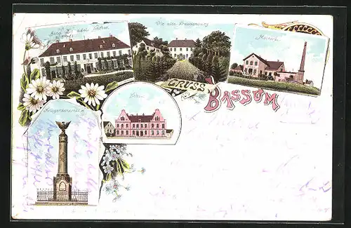 Lithographie Bassum, Hotel des adelig. Stiftes, Alte Freudenburg, Molkerei