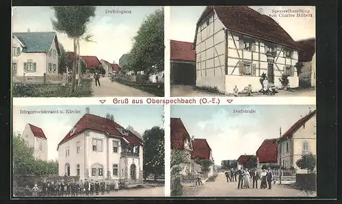 AK Oberspechbach, Handlung v. Charles Hilbert, Dorfstrasse, Bürgermeisteramt