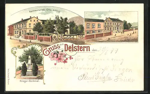 Lithographie Delstern, Restaurant Otto Killing, Kriegerdenkmal