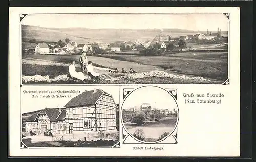 AK Ersrode, Gasthaus zur Gartenschänke, Schloss Ludwigseck, Panorama