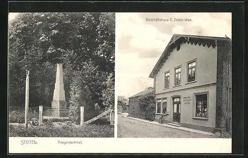 AK Stotel, Geschäftshaus C. Deden Wwe., Kriegerdenkmal