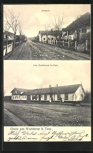 AK Wanderup bei Tarp, Kaufhaus Johs. Christiansen, Dorfpartie