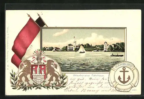 Passepartout-Lithographie Hamburg, Gasthaus Uhlenhorster Fährhaus, Wappen